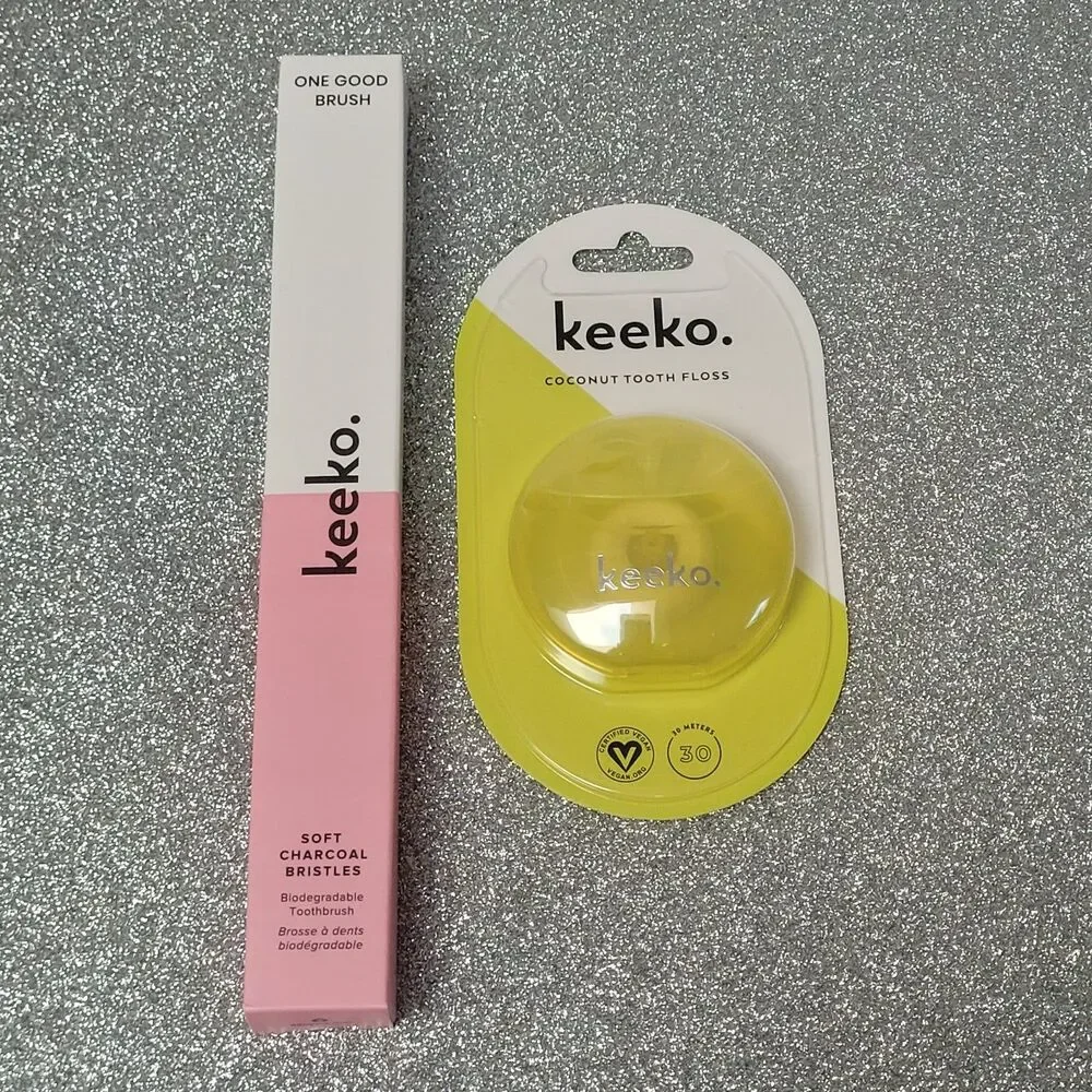 Keeko Oral Care Set 1 Good Brush Pink Biodegradable and Coconut Tooth Floss New